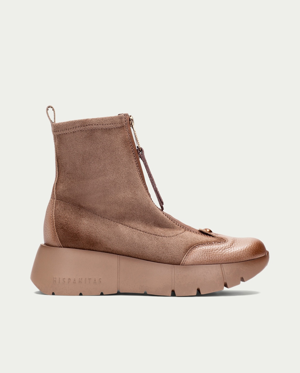 Botines deportivos de mujer de piel con cremallera - Hispanitas - Topo Topo-1