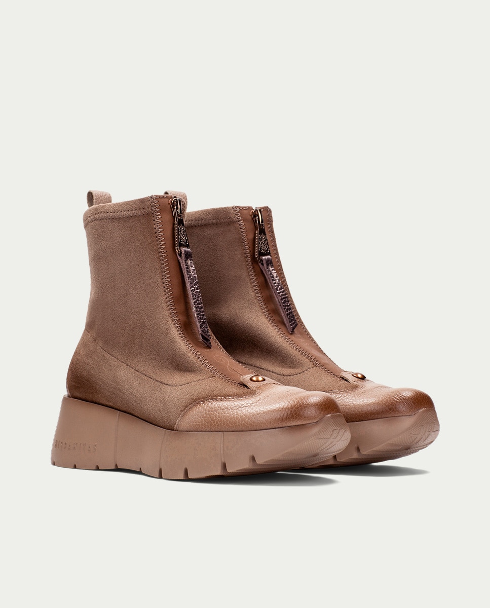 Botines deportivos de mujer de piel con cremallera - Hispanitas - Topo Topo-2