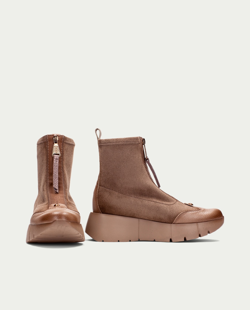 Botines deportivos de mujer de piel con cremallera - Hispanitas - Topo Topo-5