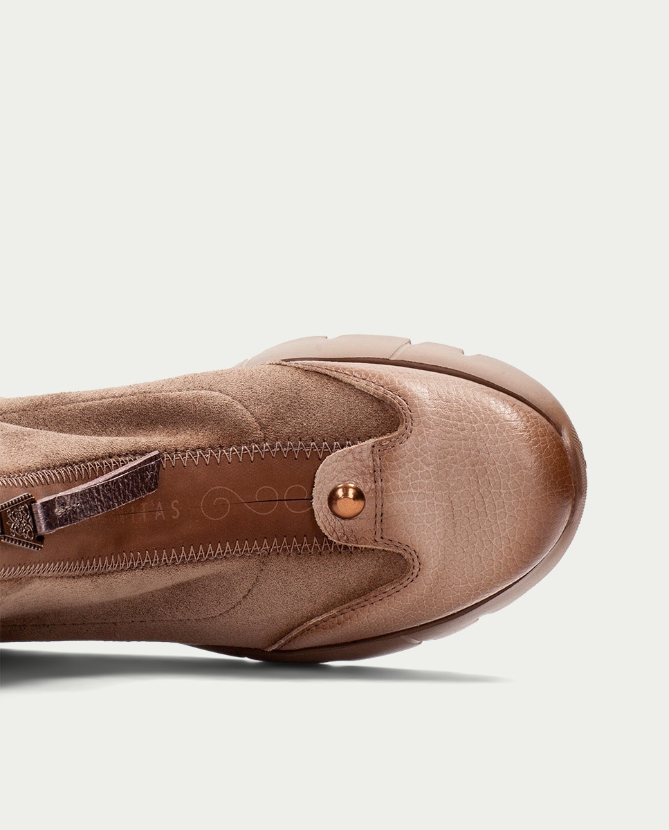 Botines deportivos de mujer de piel con cremallera - Hispanitas - Topo Topo-6