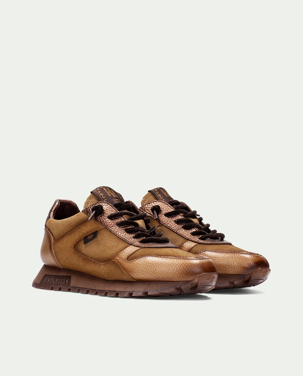 Zapatillas de mujer de piel con cordones - Hispanitas - Marrón Marrón-3