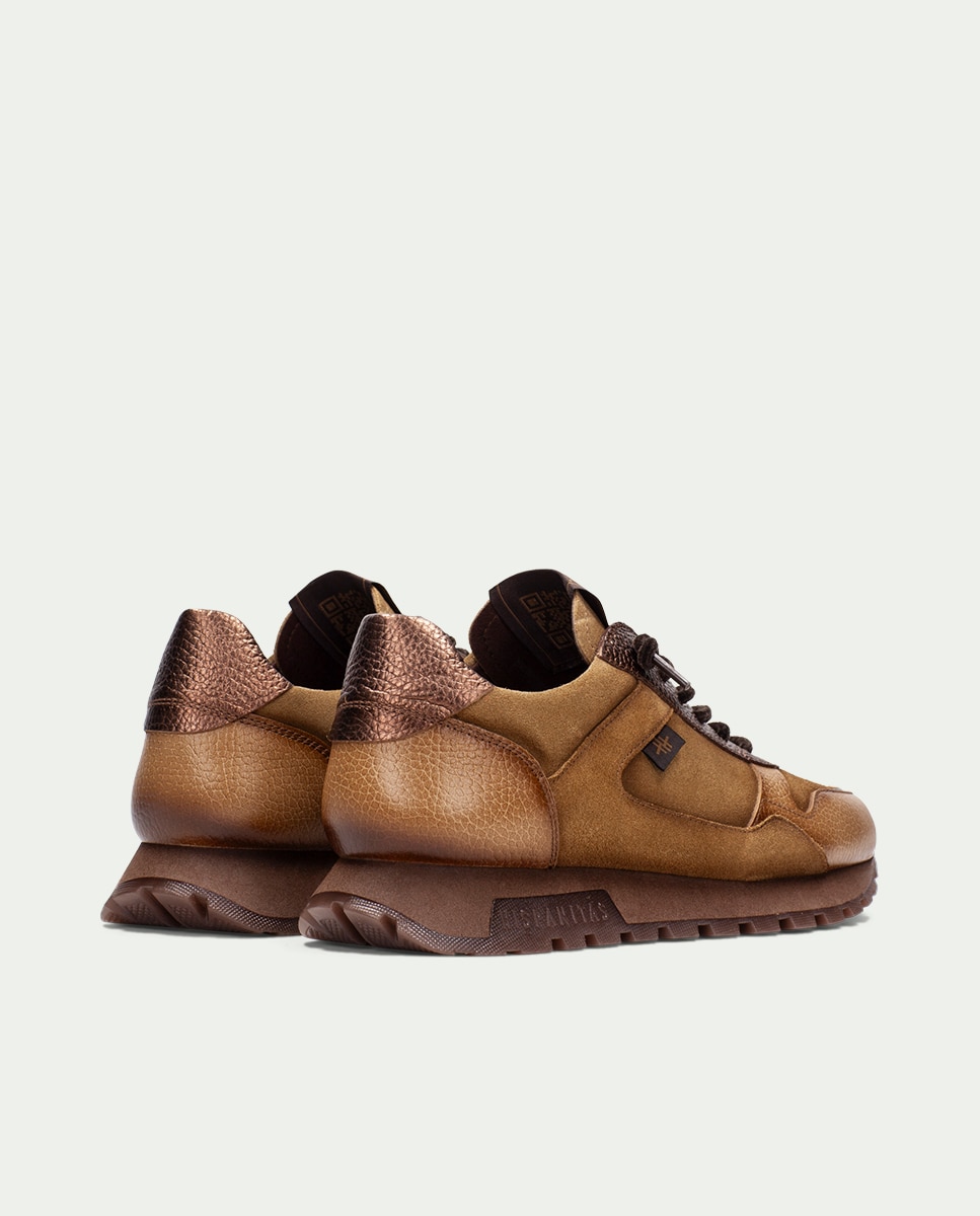 Zapatillas de mujer de piel con cordones - Hispanitas - Marrón Marrón-5