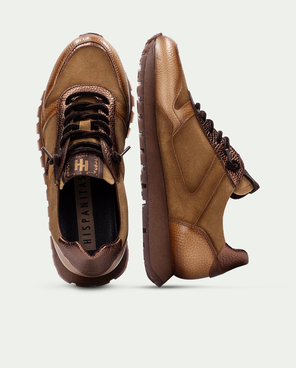 Zapatillas de mujer de piel con cordones - Hispanitas - Marrón Marrón-6