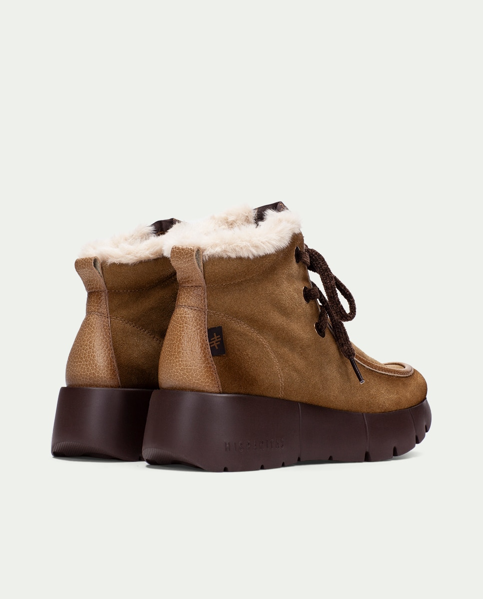 Botines deportivos de mujer de piel con pelo sintético - Hispanitas - Marrón Marrón-4