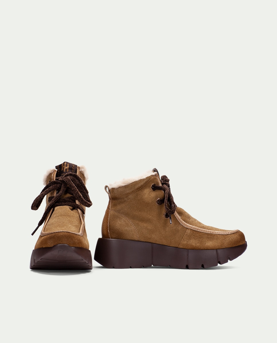 Botines deportivos de mujer de piel con pelo sintético - Hispanitas - Marrón Marrón-5