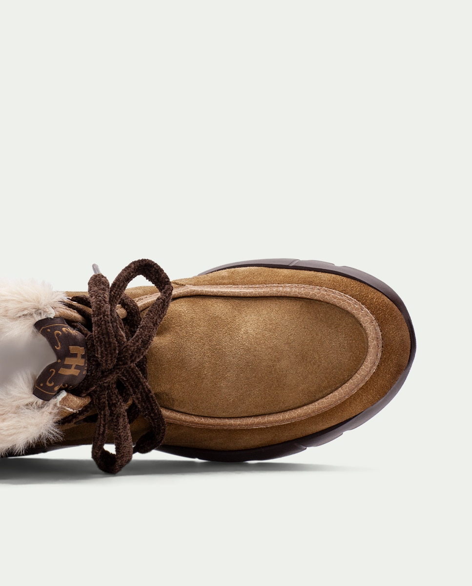 Botines deportivos de mujer de piel con pelo sintético - Hispanitas - Marrón Marrón-6
