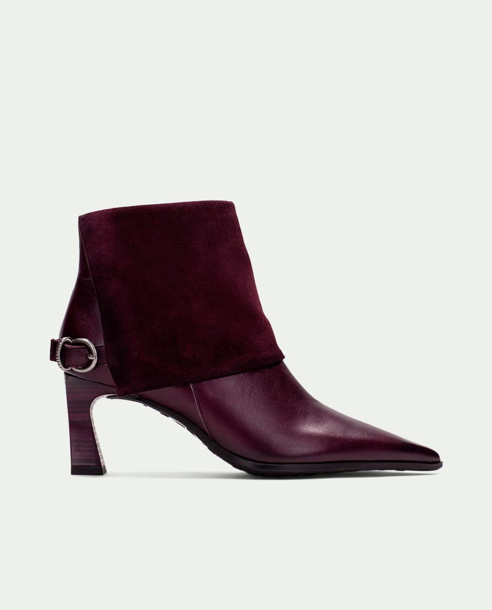Botines de tacón de mujer con solapa y adorno de hebilla - Hispanitas - Burdeos Burdeos-1