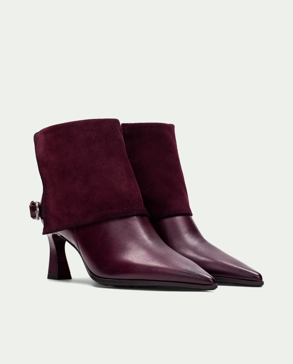 Botines de tacón de mujer con solapa y adorno de hebilla - Hispanitas - Burdeos Burdeos-2