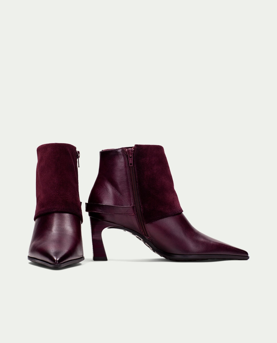 Botines de tacón de mujer con solapa y adorno de hebilla - Hispanitas - Burdeos Burdeos-4