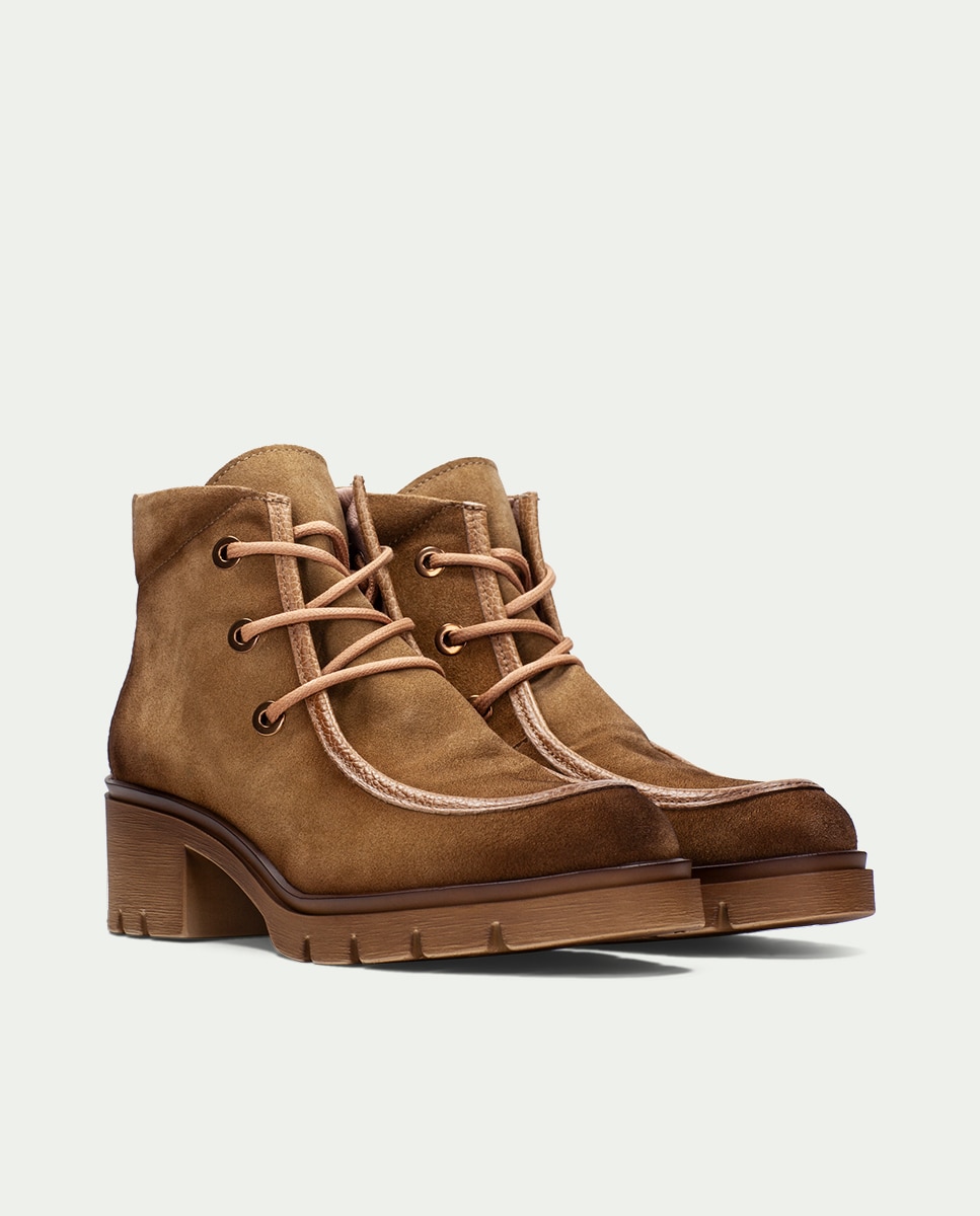 Botines de mujer de piel con cordones - Hispanitas - Marrón Marrón-2