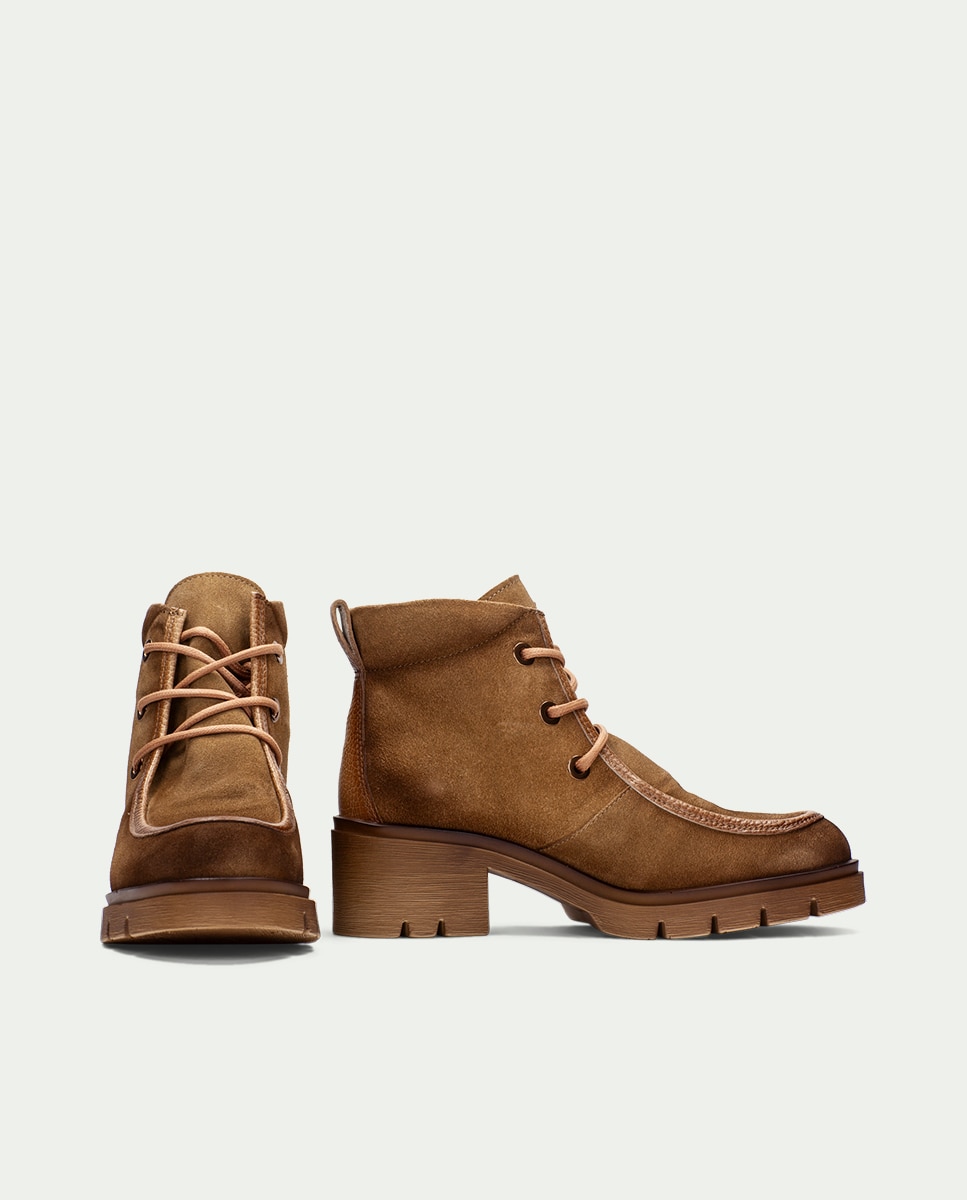 Botines de mujer de piel con cordones - Hispanitas - Marrón Marrón-5