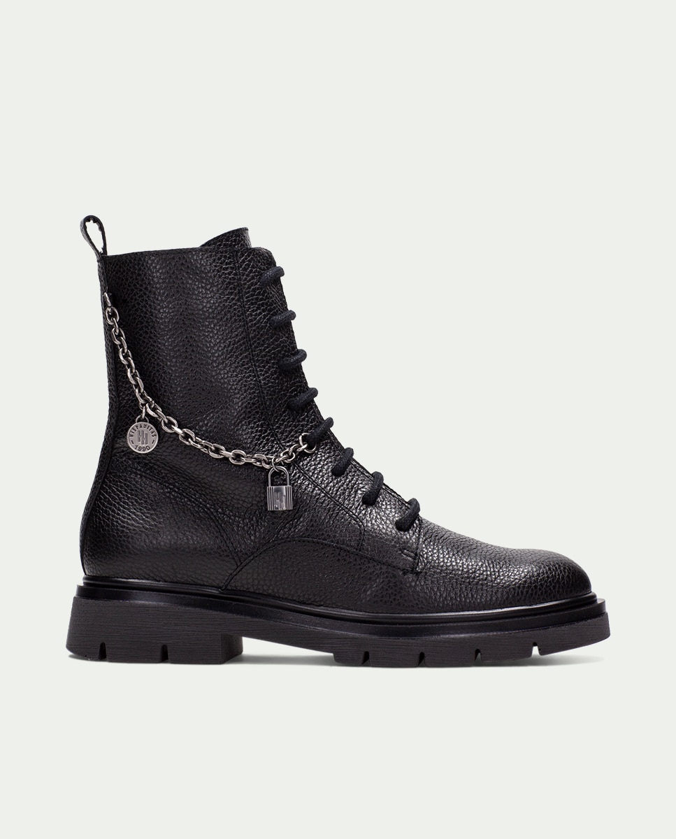 Imagen 0 de Botines acordonados de mujer con detalle de cadena Negro