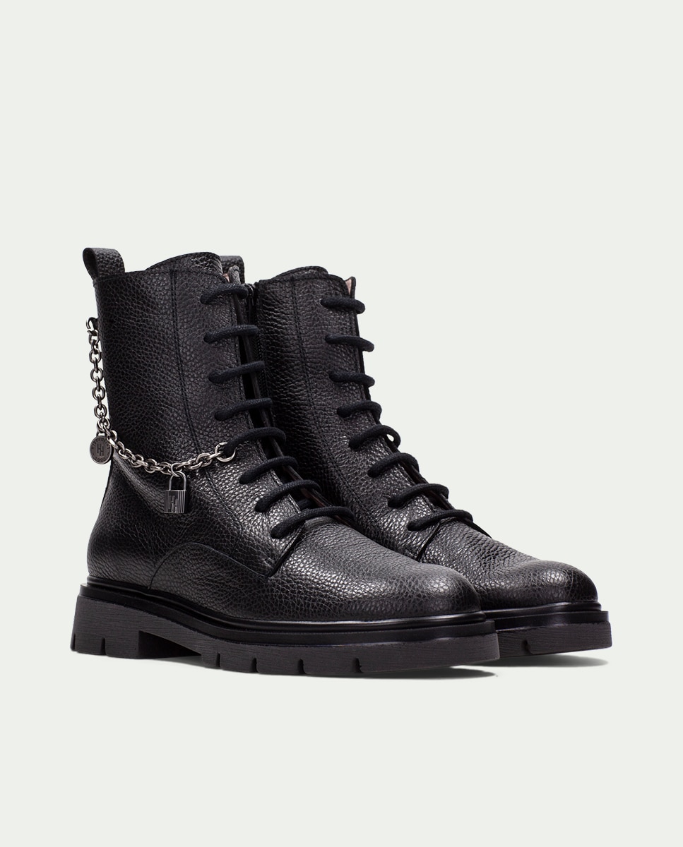Botines acordonados de mujer con detalle de cadena - Hispanitas - Negro Negro-2