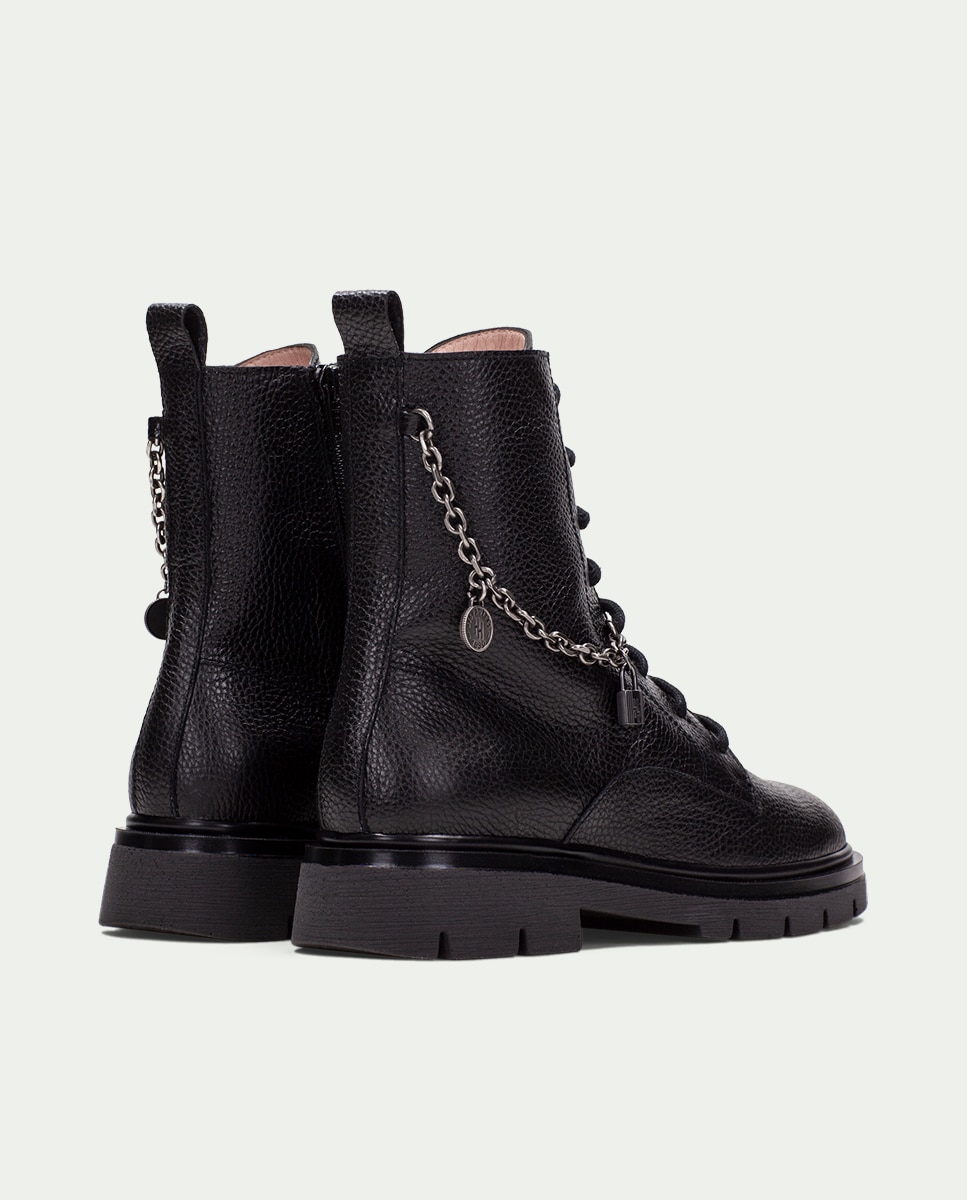 Botines acordonados de mujer con detalle de cadena - Hispanitas - Negro Negro-4