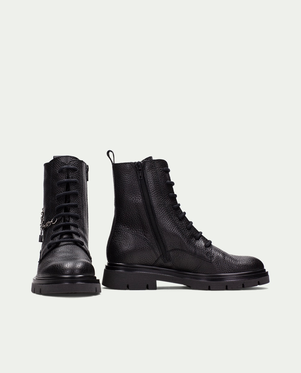 Botines acordonados de mujer con detalle de cadena - Hispanitas - Negro Negro-5