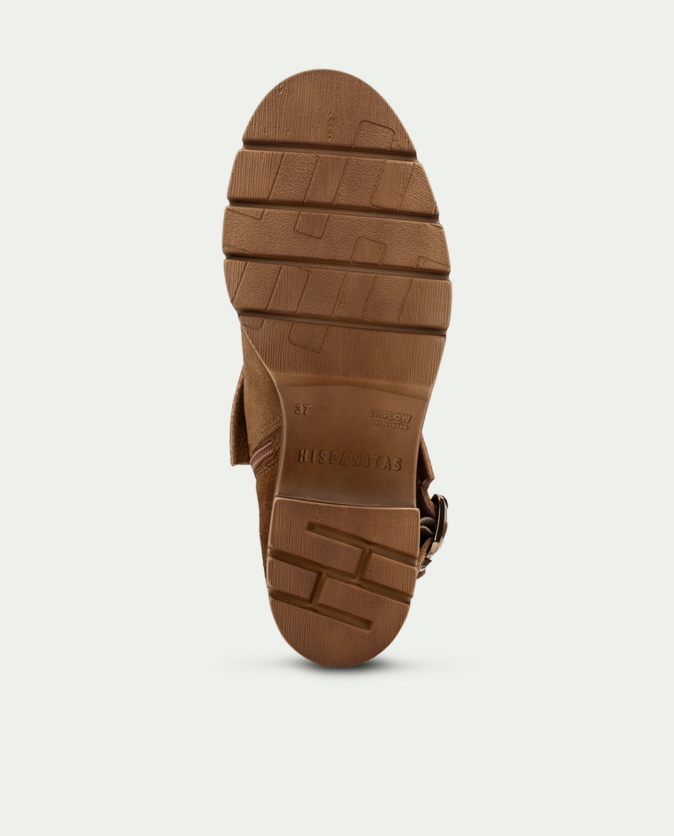 Botines de mujer de piel tipo biker con doble hebilla - Hispanitas - Marrón Marrón-7