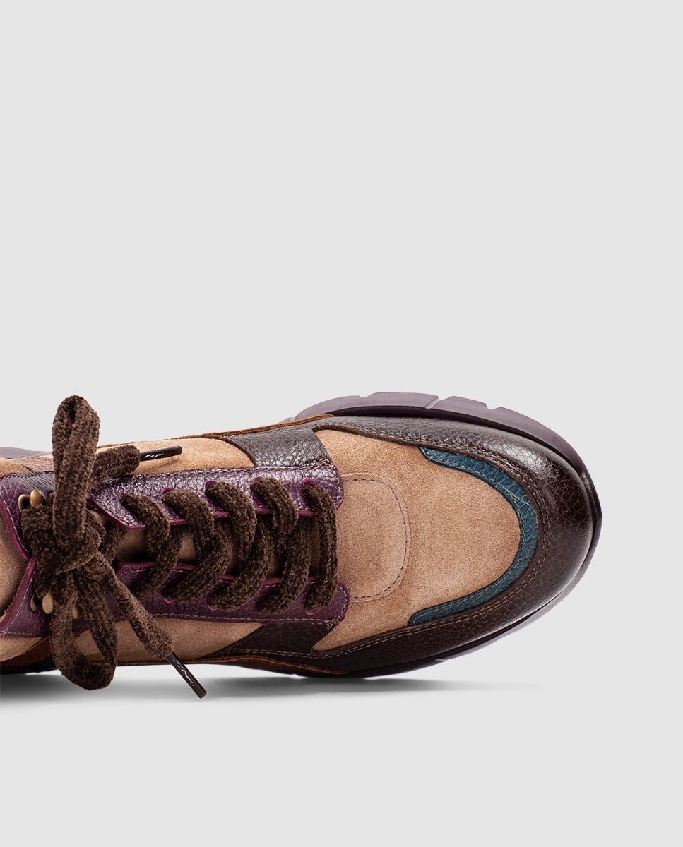 Zapatillas altas deportivas de mujer de piel con cordones - Hispanitas - Marrón Marrón-6