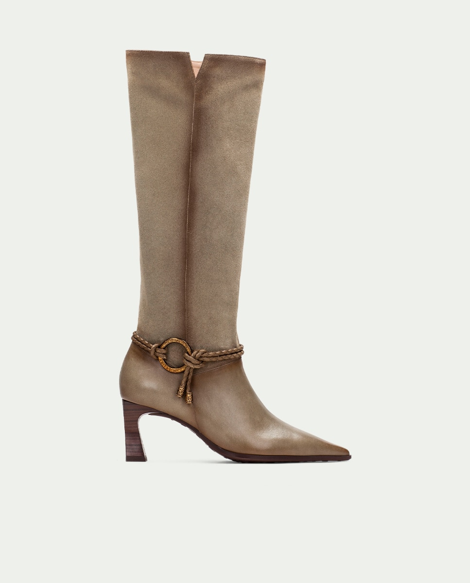 Botas de mujer de piel con punta fina y cordón trenzado - Hispanitas - Verde Verde-2