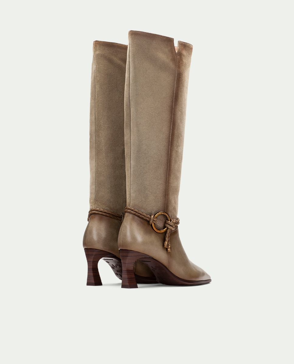 Botas de mujer de piel con punta fina y cordón trenzado - Hispanitas - Verde Verde-4