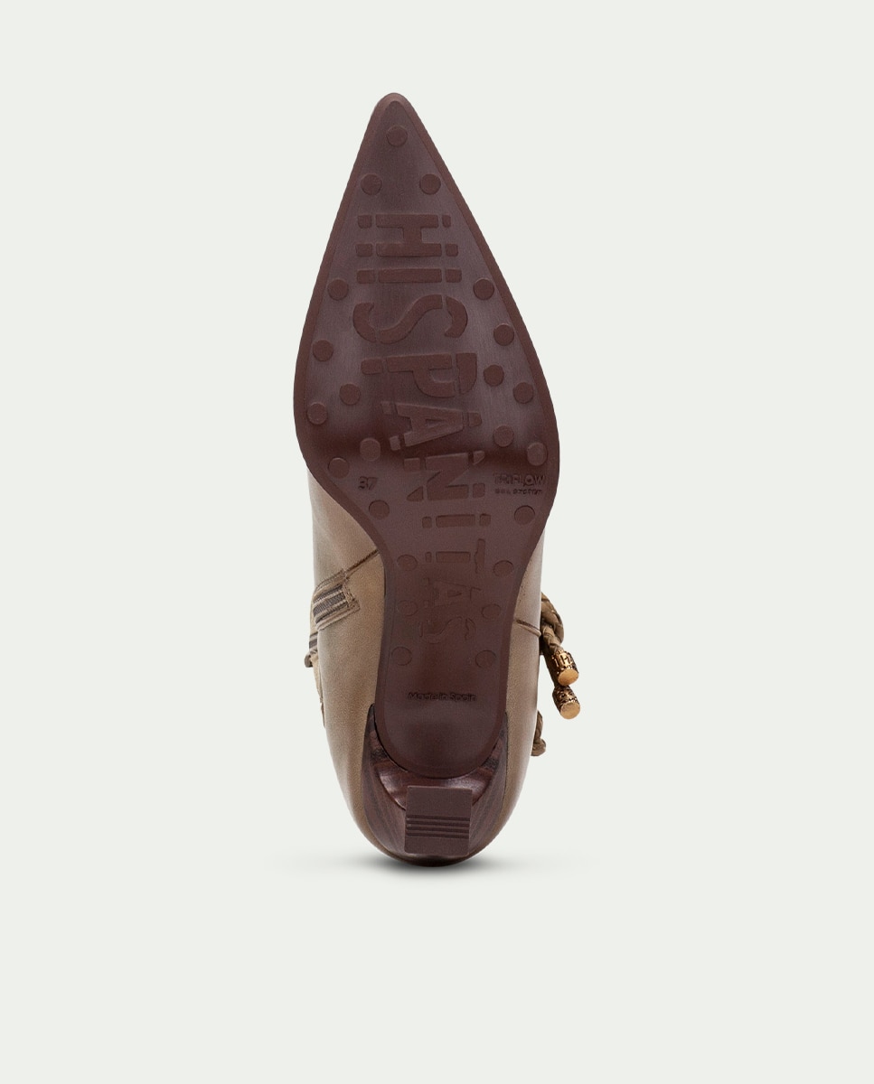 Botas de mujer de piel con punta fina y cordón trenzado - Hispanitas - Verde Verde-6