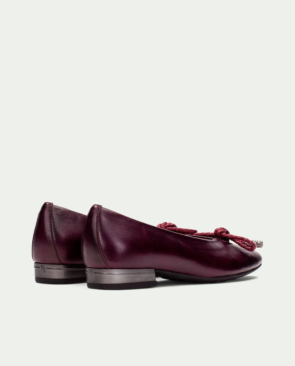 Bailarina de piel de mujer con detalle tubular - Hispanitas - Burdeos Burdeos-3