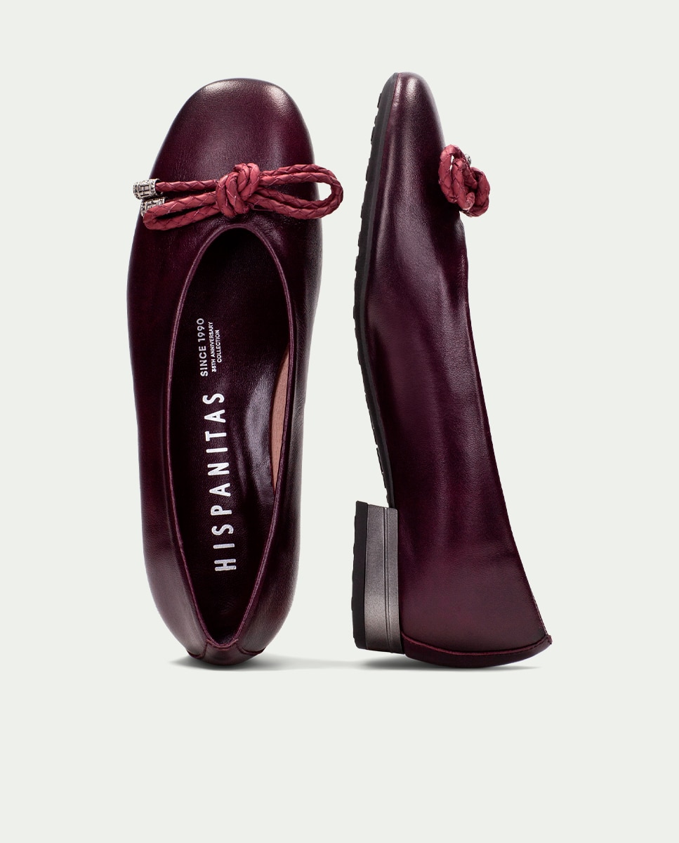 Bailarina de piel de mujer con detalle tubular - Hispanitas - Burdeos Burdeos-4