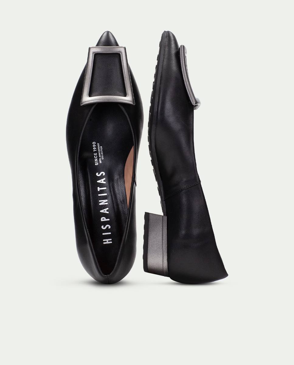 Bailarinas de piel de mujer con adorno metálico - Hispanitas - Negro Negro-5