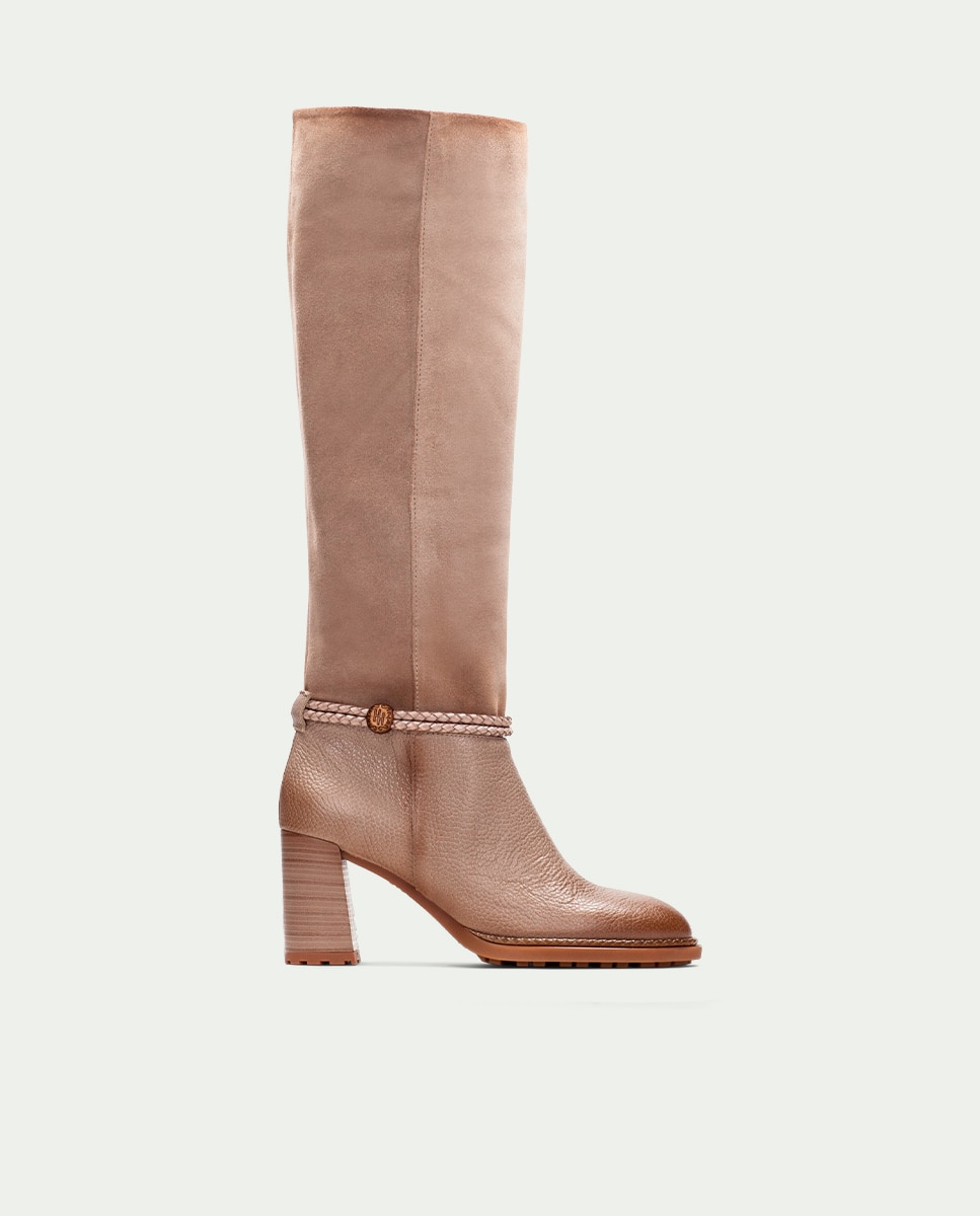 Botas de tacón de mujer de piel con cordon trenzado - Hispanitas - Topo Topo-2