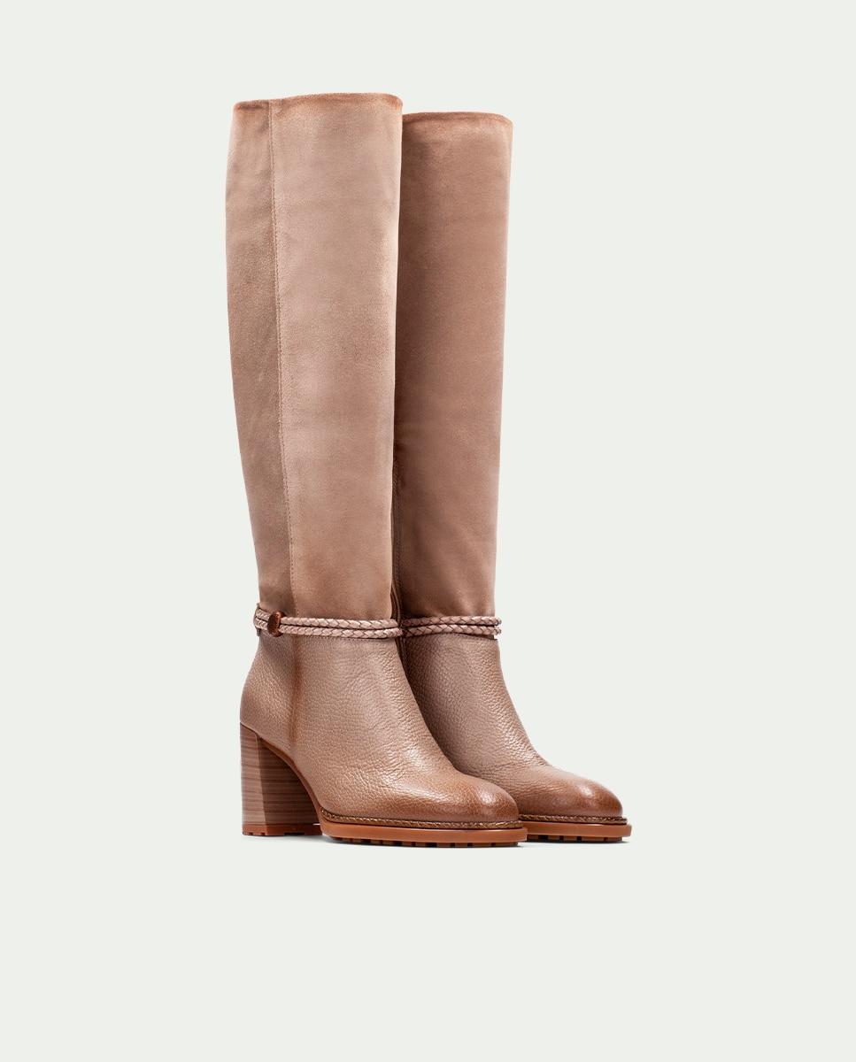 Botas de tacón de mujer de piel con cordon trenzado - Hispanitas - Topo Topo-3