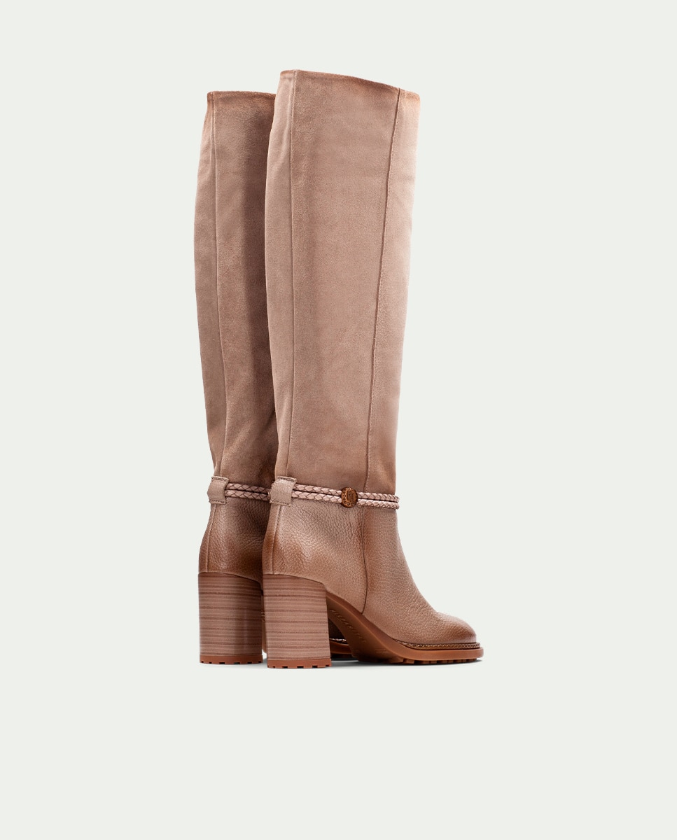 Botas de tacón de mujer de piel con cordon trenzado - Hispanitas - Topo Topo-4