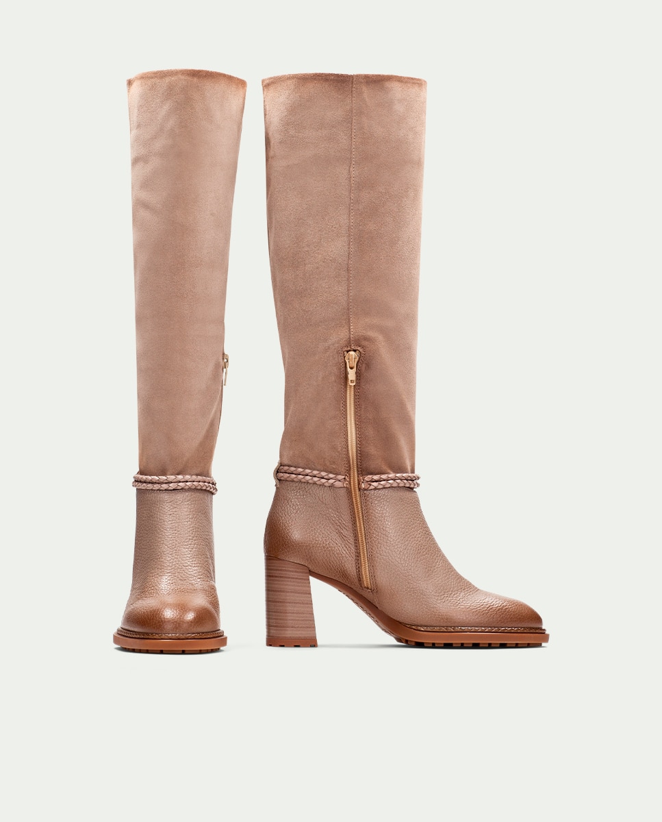Botas de tacón de mujer de piel con cordon trenzado - Hispanitas - Topo Topo-5