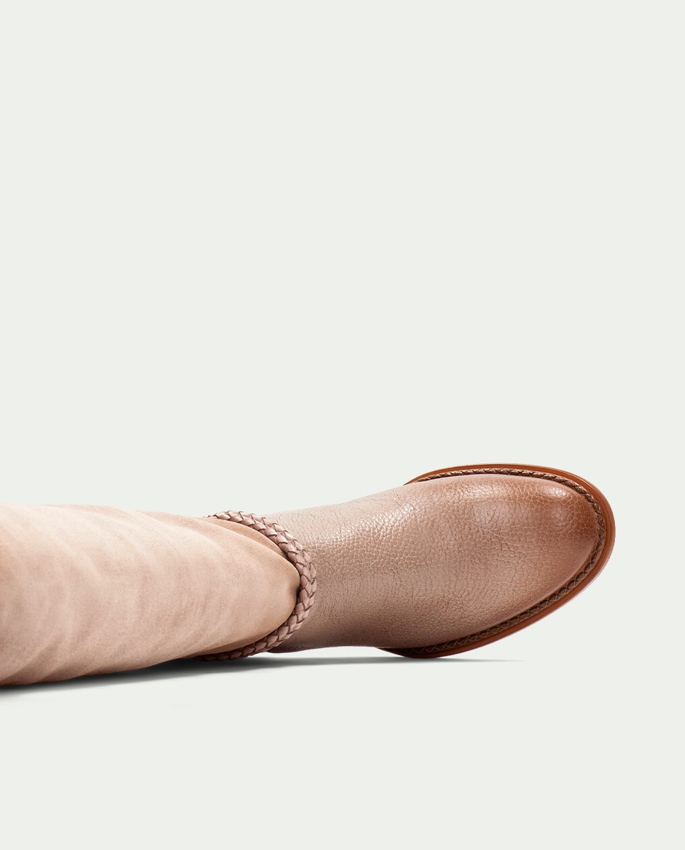 Botas de tacón de mujer de piel con cordon trenzado - Hispanitas - Topo Topo-6