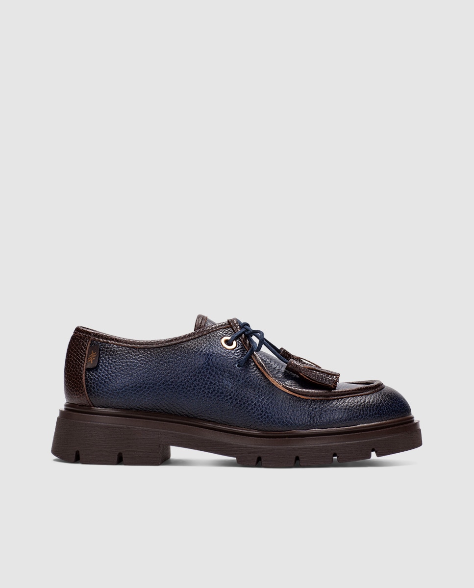 Zapato derby de mujer de piel con suela track - Hispanitas - Azul Azul-1
