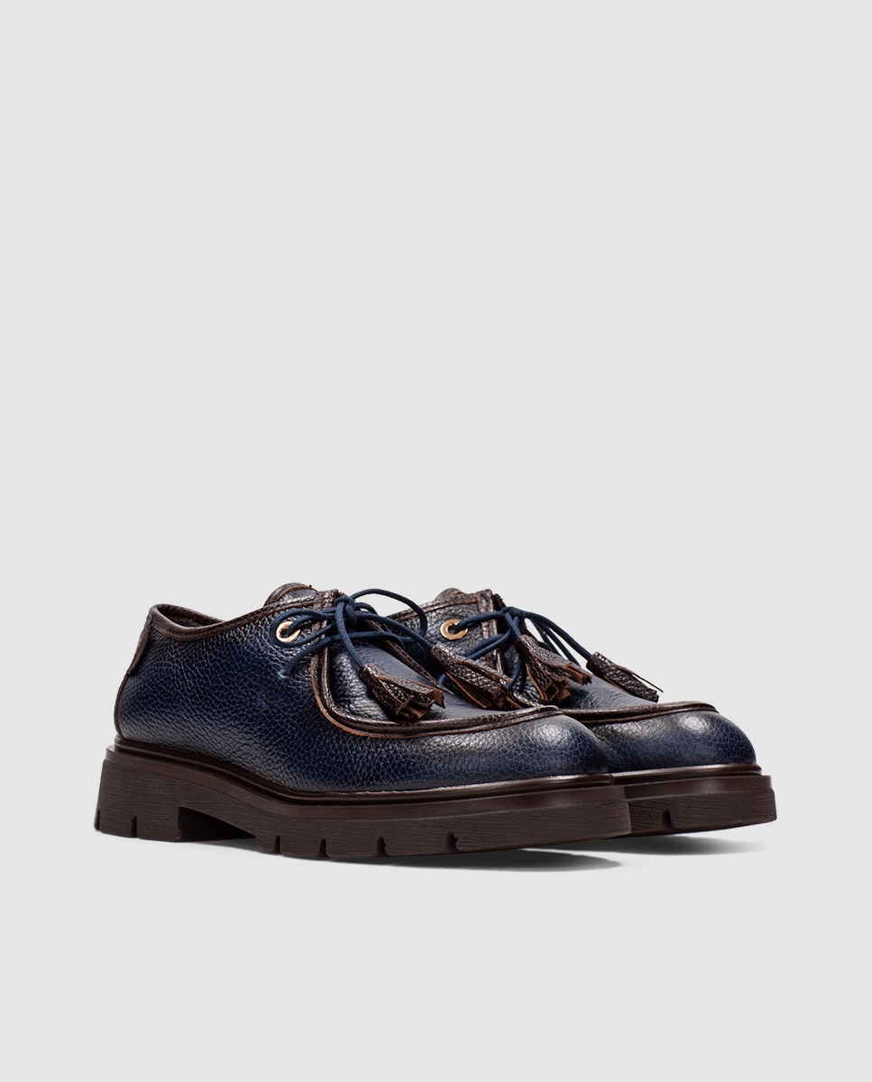 Zapato derby de mujer de piel con suela track - Hispanitas - Azul Azul-2