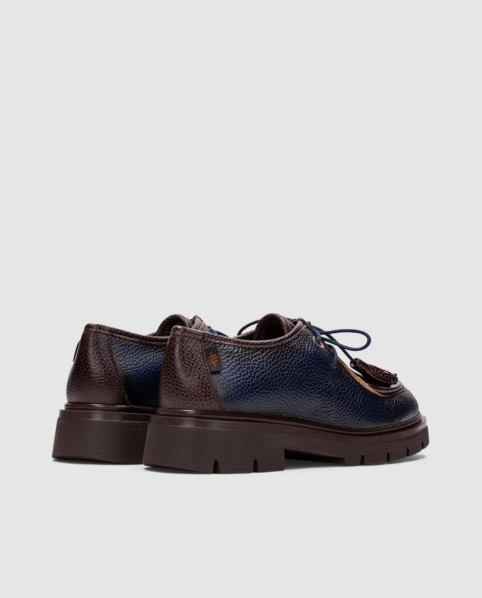 Zapato derby de mujer de piel con suela track - Hispanitas - Azul Azul-4