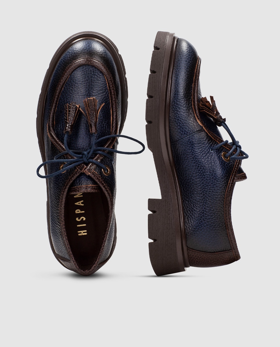 Zapato derby de mujer de piel con suela track - Hispanitas - Azul Azul-5