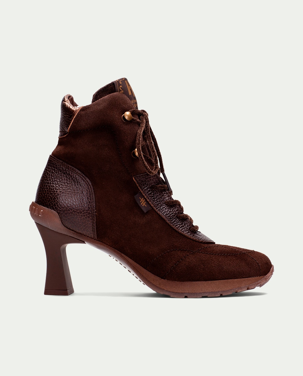 Botines deportivos de piel de mujer con tacón - Hispanitas - Marrón Marrón-1