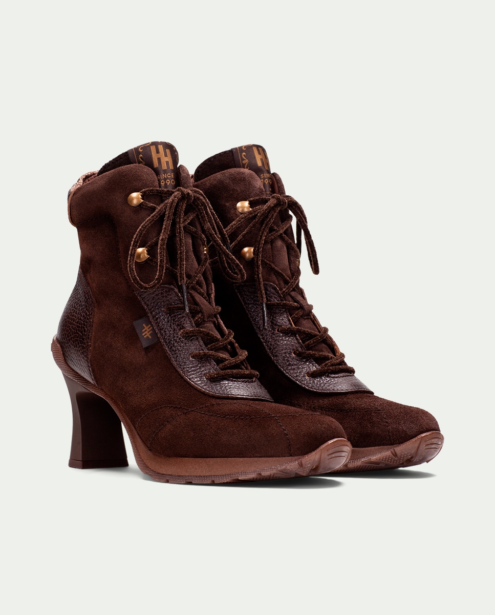 Botines deportivos de piel de mujer con tacón - Hispanitas - Marrón Marrón-2