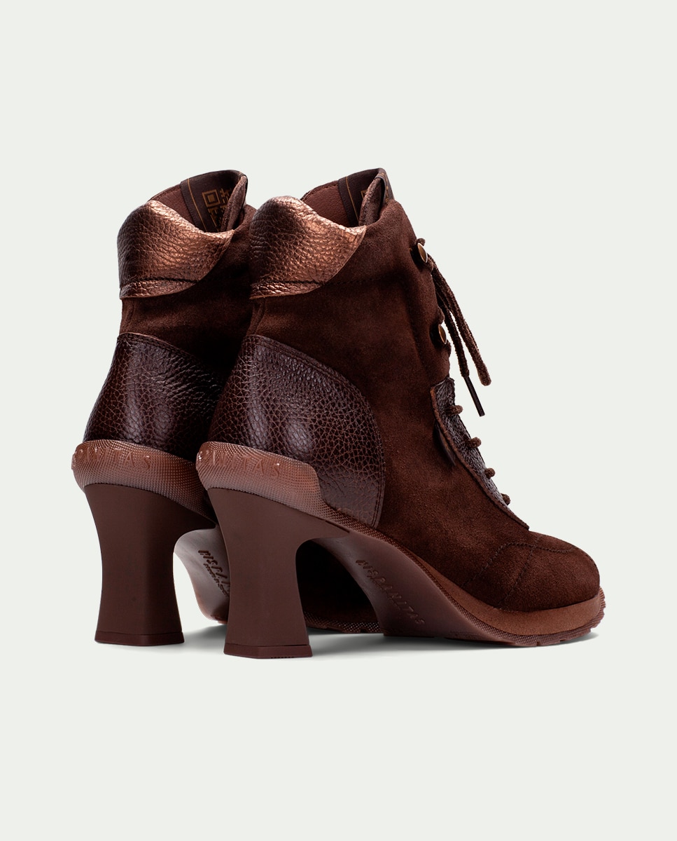 Botines deportivos de piel de mujer con tacón - Hispanitas - Marrón Marrón-4