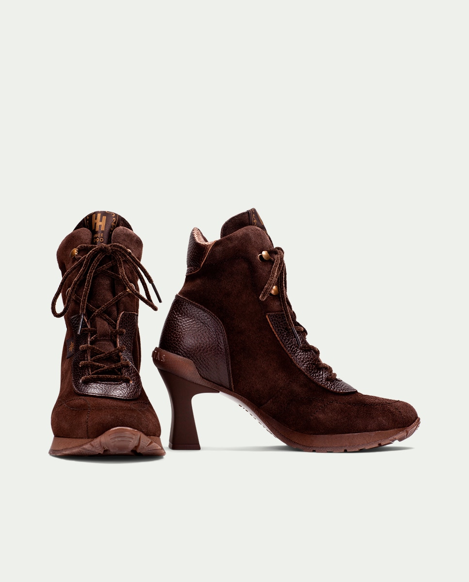 Botines deportivos de piel de mujer con tacón - Hispanitas - Marrón Marrón-5