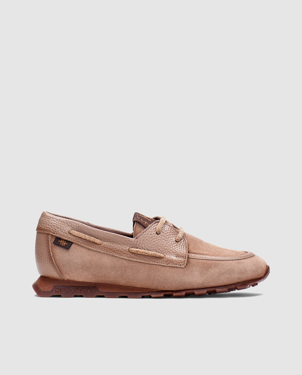 Mocasines de mujer de piel con cordones - Hispanitas - Topo Topo-4