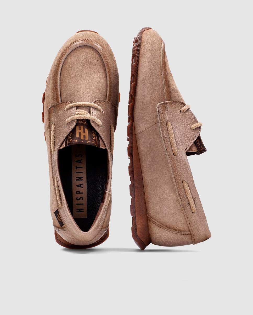 Mocasines de mujer de piel con cordones - Hispanitas - Topo Topo-6
