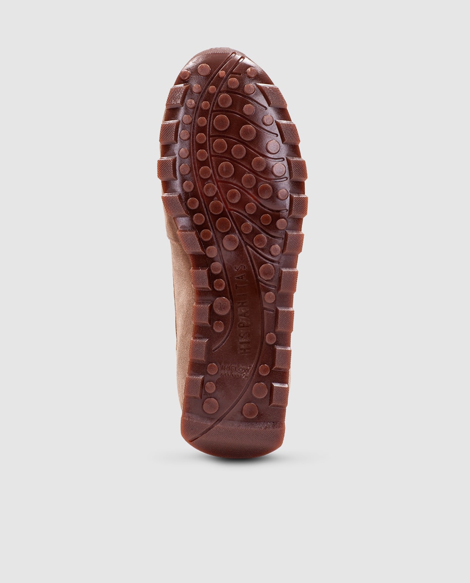 Mocasines de mujer de piel con cordones - Hispanitas - Topo Topo-2
