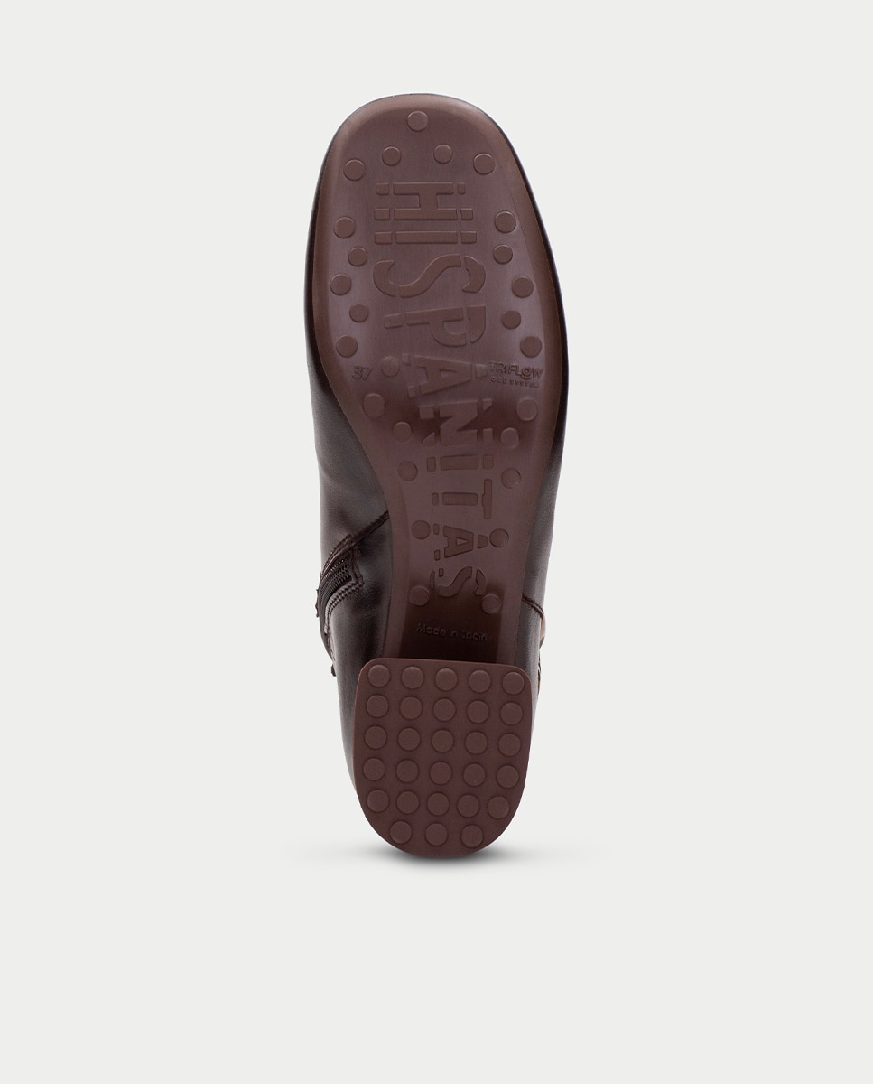 Botines de mujer de piel con detalle de cadena con pañuelo - Hispanitas - Marrón Marrón-7