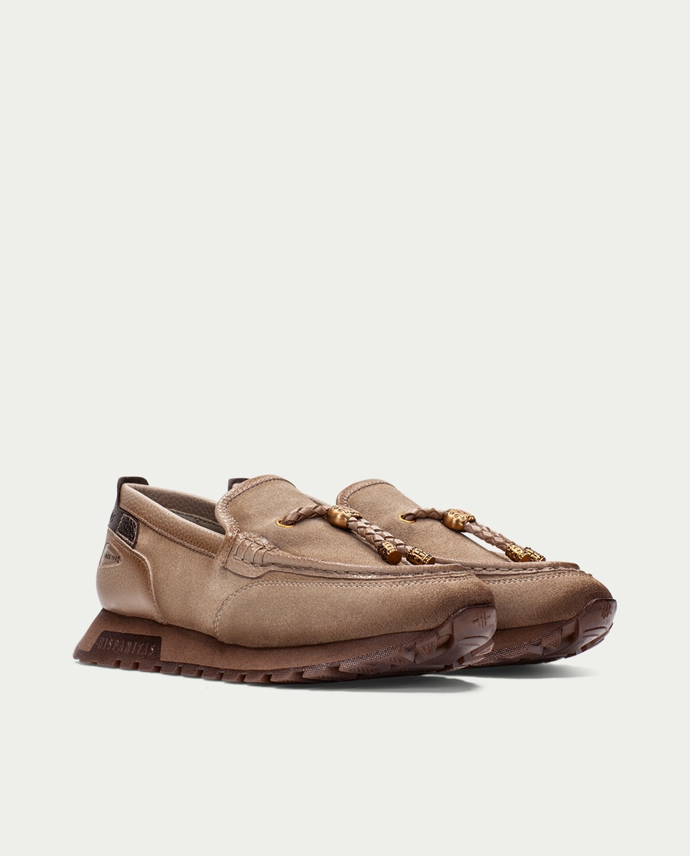 Imagen 2 de Mocasines deportivos de mujer de piel con detalle de cordón - Hispanitas - Topo Topo