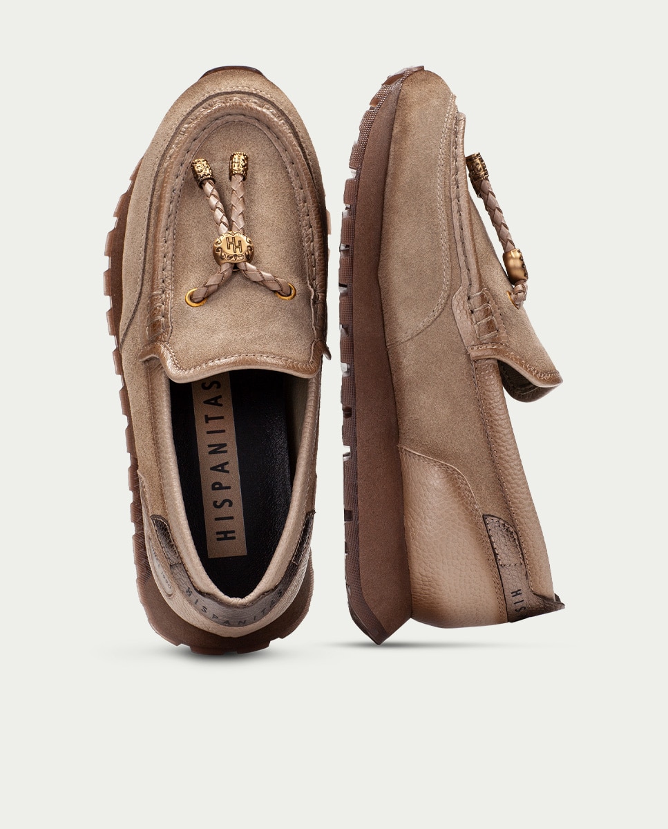 Imagen 5 de Mocasines deportivos de mujer de piel con detalle de cordón - Hispanitas - Topo Topo
