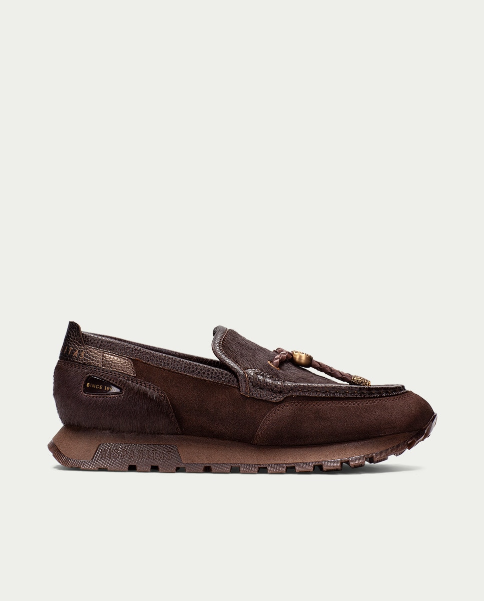 Imagen 4 de Mocasines deportivos de mujer de piel con detalle de cordón - Hispanitas - Marrón Marrón