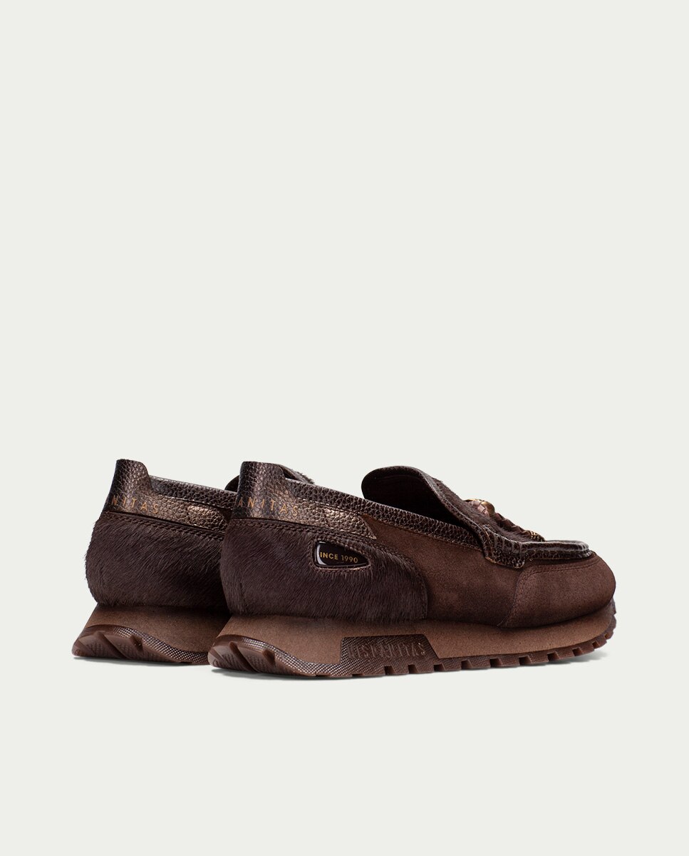 Imagen 5 de Mocasines deportivos de mujer de piel con detalle de cordón - Hispanitas - Marrón Marrón