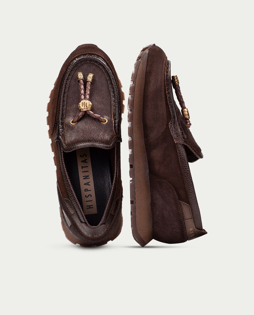 Imagen 6 de Mocasines deportivos de mujer de piel con detalle de cordón - Hispanitas - Marrón Marrón