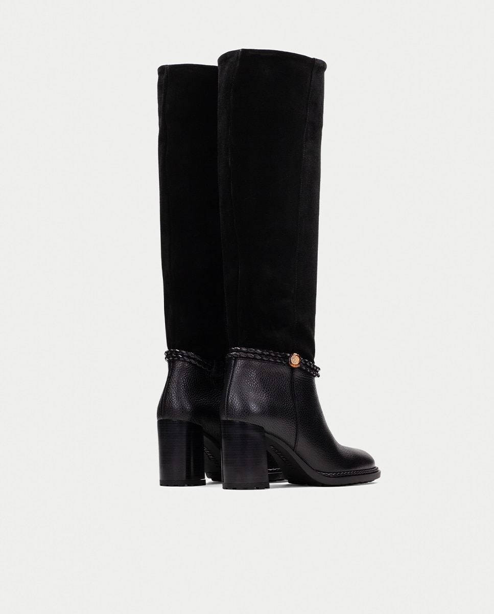 Botas de tacón de mujer de piel con cordon trenzado - Hispanitas - Negro Negro-3